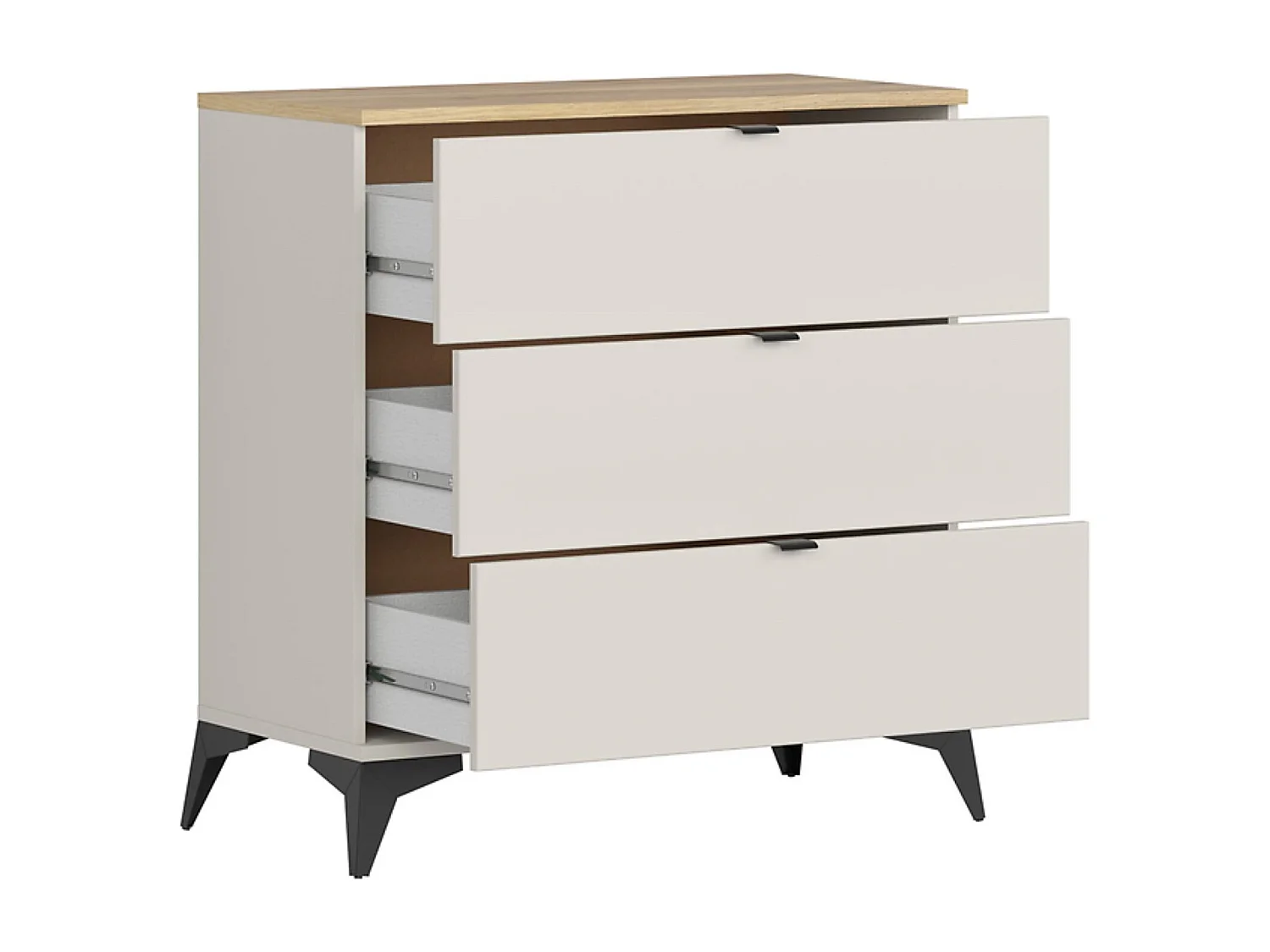 Commode 3 Tiroirs ,coloris Chêne mauvella/Beige - Longueur 85 x Profondeur 41,5 x Hauteur 90 cm