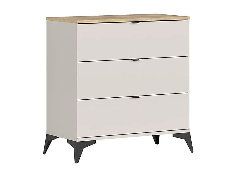 Commode 3 Tiroirs ,coloris Chêne mauvella/Beige - Longueur 85 x Profondeur 41,5 x Hauteur 90 cm