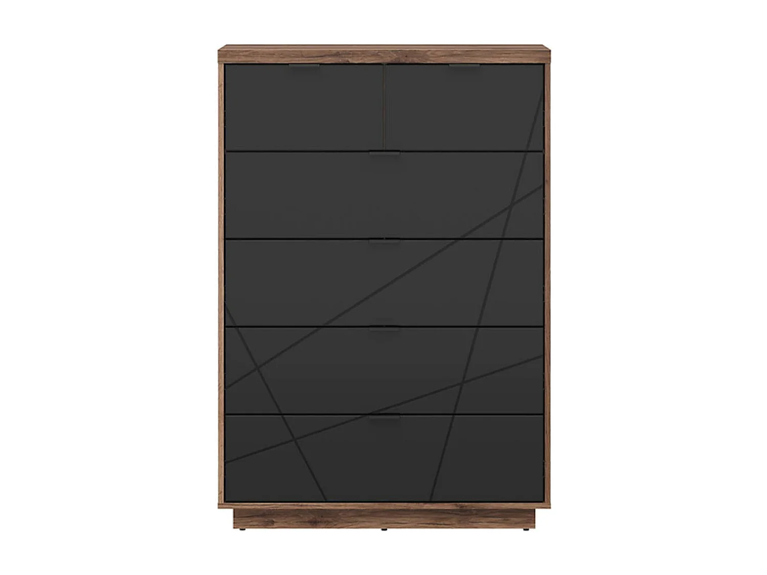 Commode Chiffonnier à 6 tiroirs , coloris Chêne delano / Noir mat - Longueur 90 x Profondeur 42,5 x Hauteur 130,5 cm