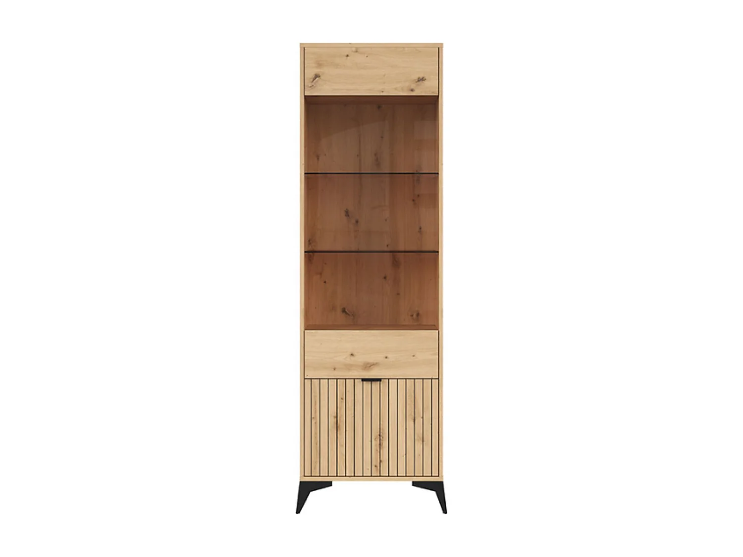 Vitrine haute avec 1 porte vitrée,coloris Chêne artisan - Longueur 60 x Profondeur 41 x Hauteur 197 cm