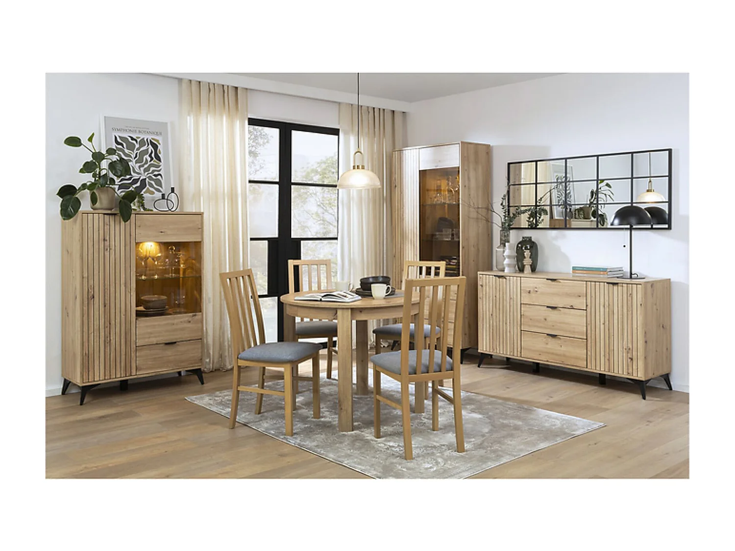 Vitrine haute avec 1 porte vitrée,coloris Chêne artisan - Longueur 60 x Profondeur 41 x Hauteur 197 cm