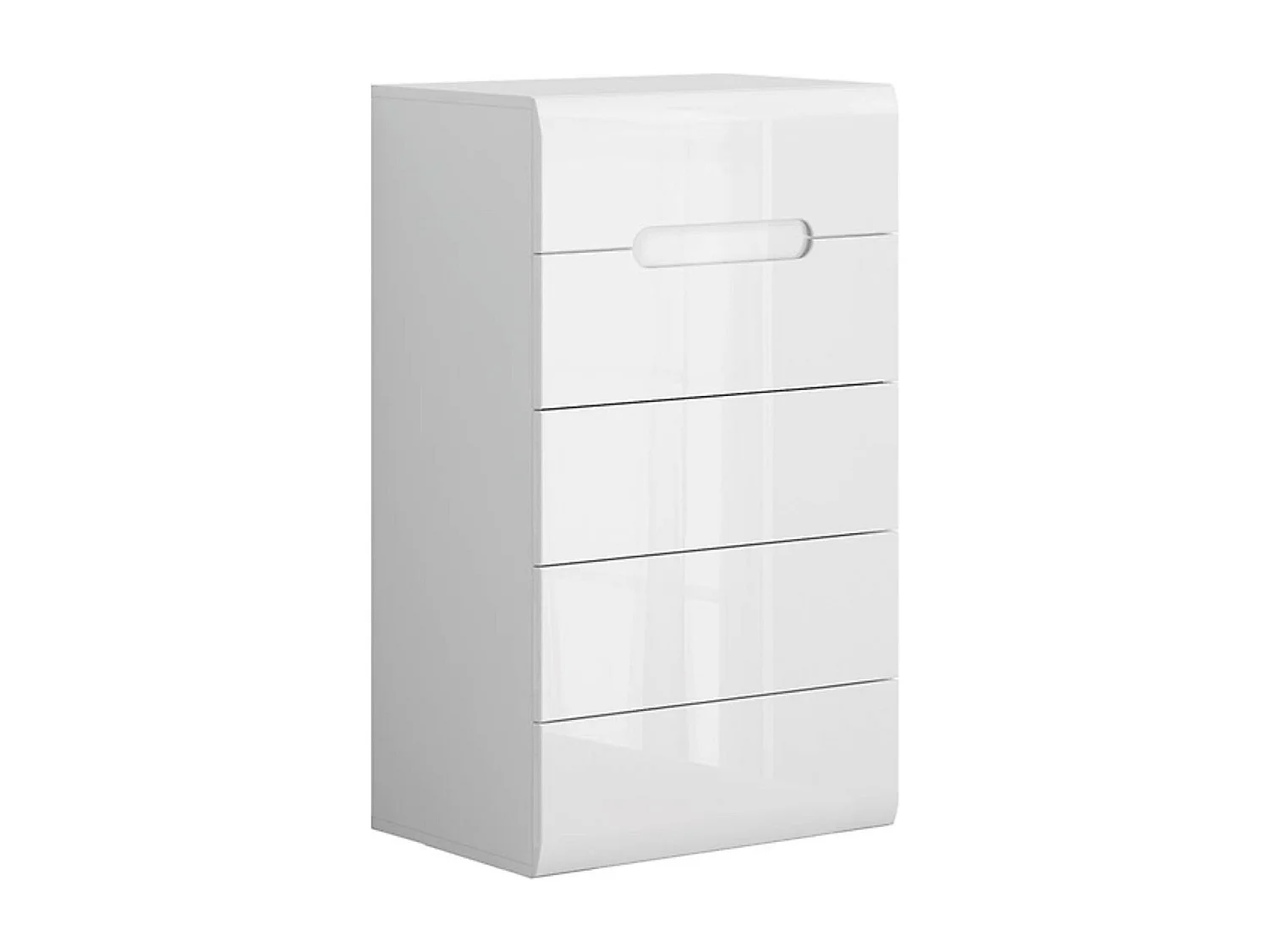 Commode Chiffonnier à 5 tiroirs , coloris Blanc/Blanc haute brillance - Longueur 60 x Profondeur 41 x Hauteur 104 cm