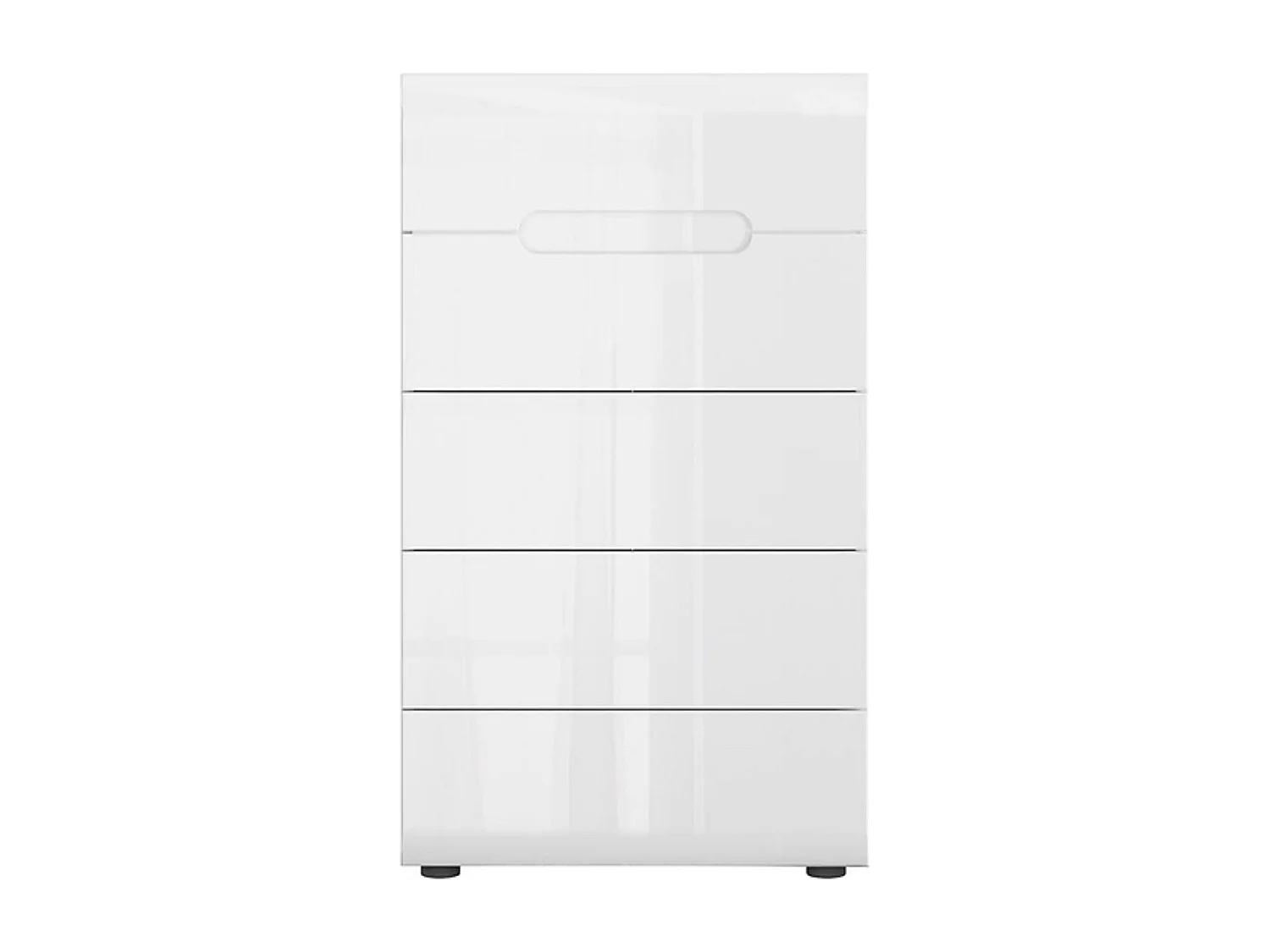 Commode Chiffonnier à 5 tiroirs , coloris Blanc/Blanc haute brillance - Longueur 60 x Profondeur 41 x Hauteur 104 cm