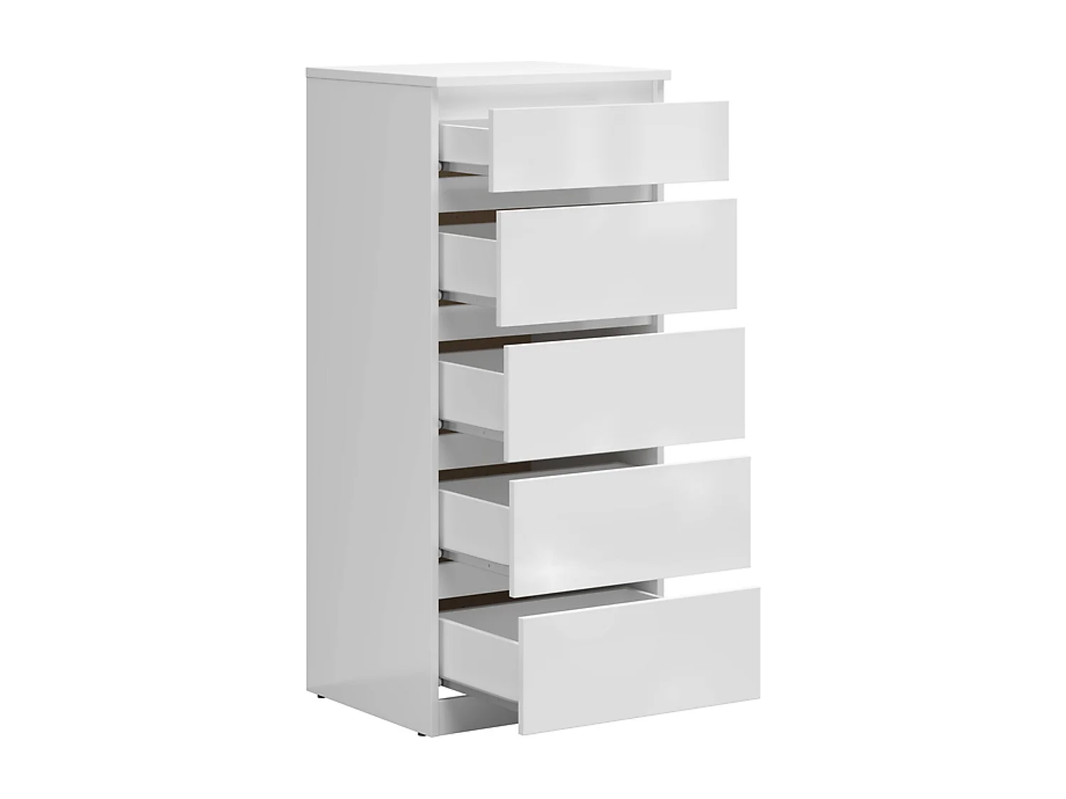 Commode Chiffonnier de rangement à 5 tiroirs coloris Blanc brillant - Longueur 50 x Profondeur 45 x Hauteur 115 cm