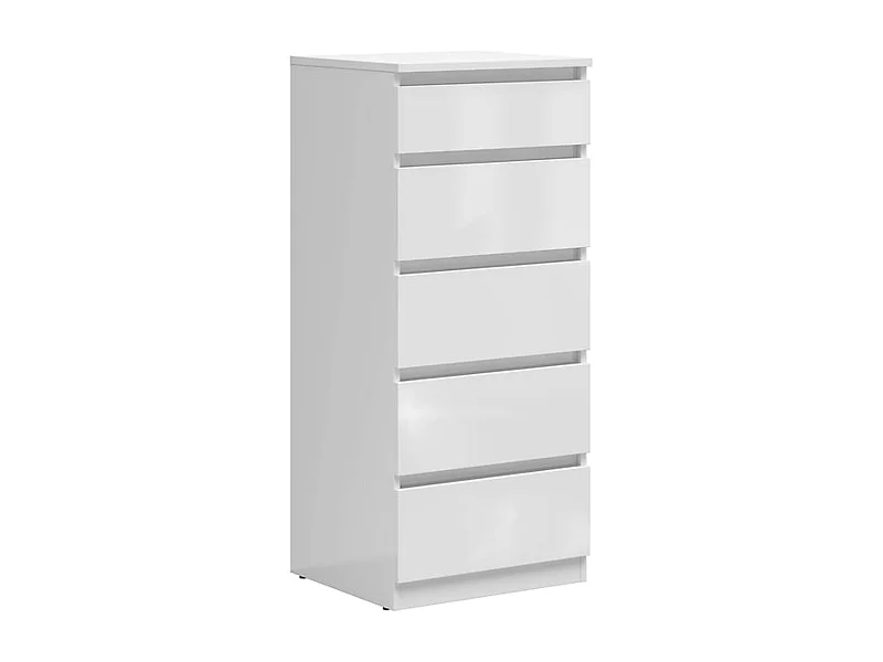 Commode Chiffonnier de rangement à 5 tiroirs coloris Blanc brillant - Longueur 50 x Profondeur 45 x Hauteur 115 cm