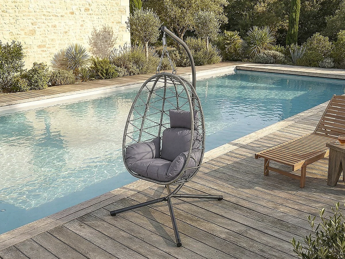 Rattan Hänge-Ei-Sessel "Cosi" - 99 x 92 x 194 cm - Grau