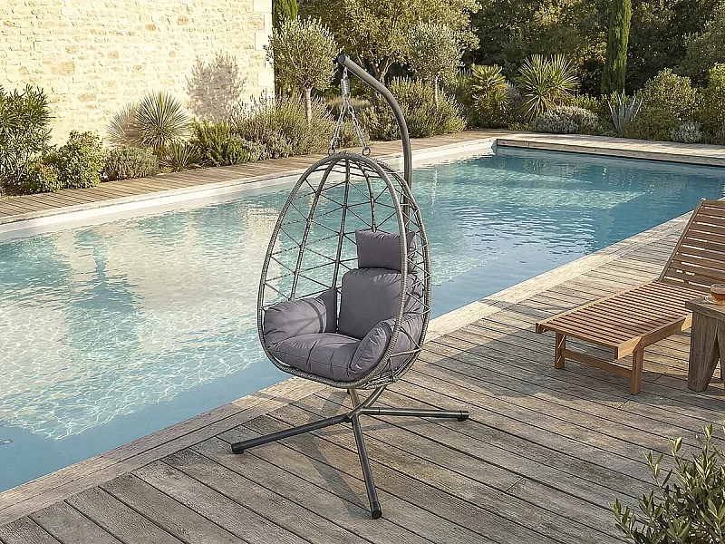 Rattan Hänge-Ei-Sessel "Cosi" - 99 x 92 x 194 cm - Grau