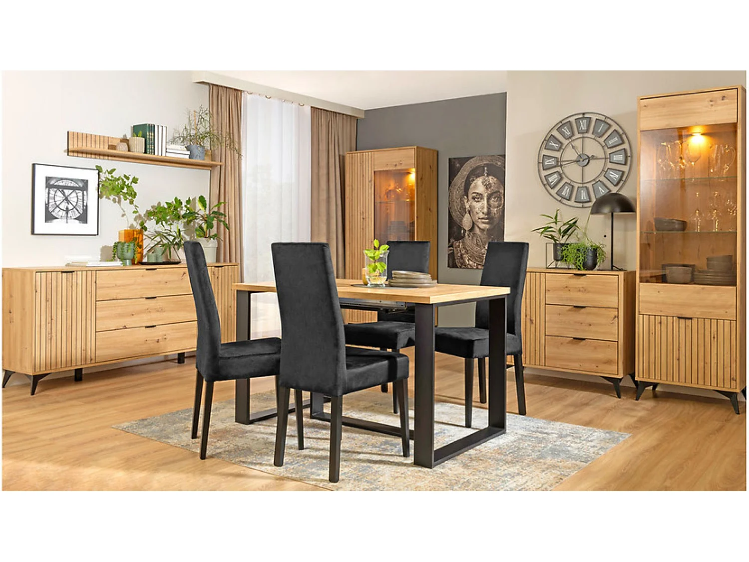 Commode Buffet à 2 portes et 3 tiroirs,coloris Chêne artisan - Longueur 180 x Profondeur 41 x Hauteur 83 cm