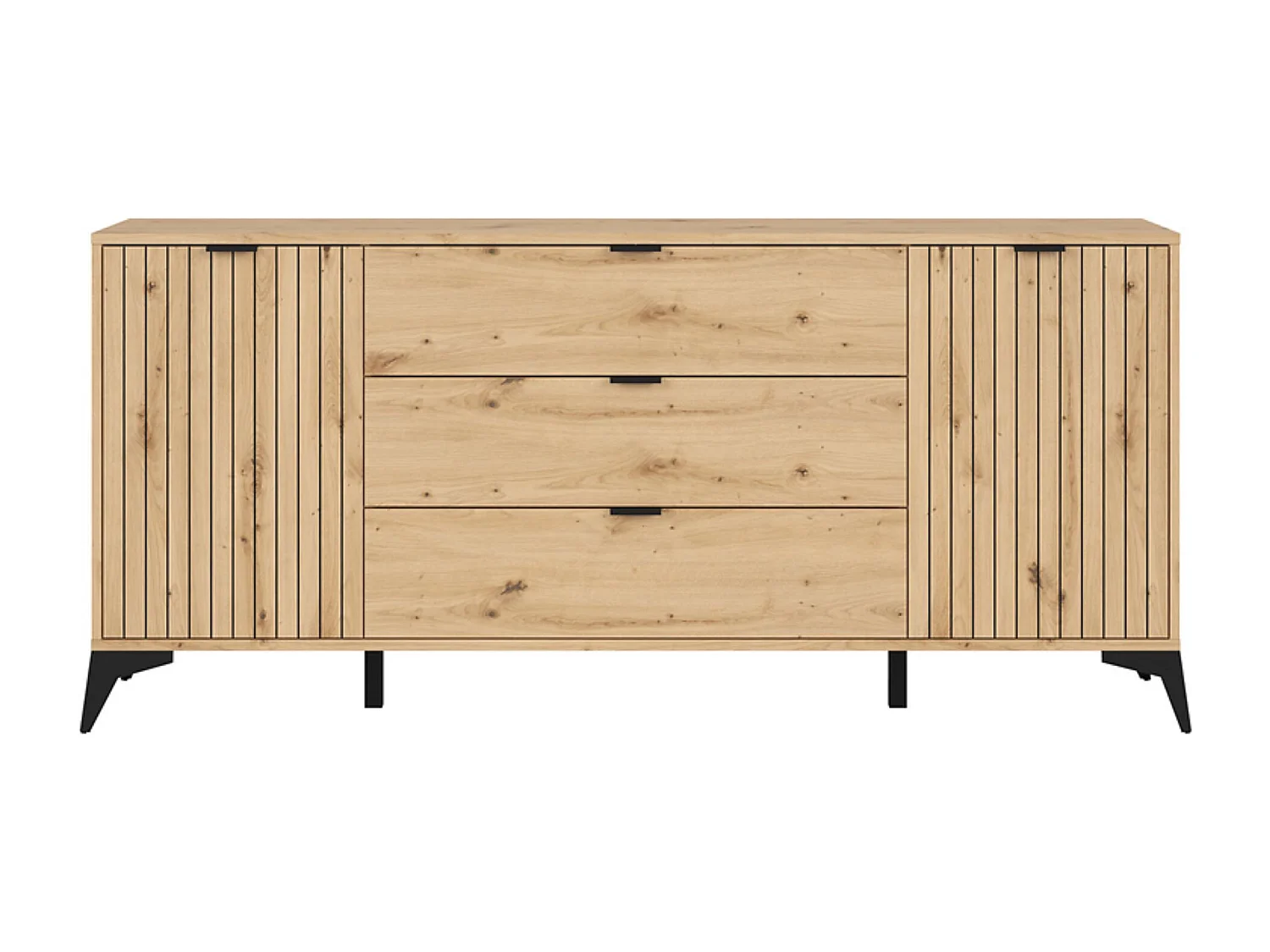 Commode Buffet à 2 portes et 3 tiroirs,coloris Chêne artisan - Longueur 180 x Profondeur 41 x Hauteur 83 cm