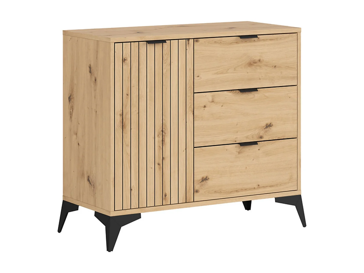 Commode meuble de rangement avec 1 porte et 3 tiroirs,coloris Chêne artisan - Longueur 90 x Profondeur 41 x Hauteur 83 cm