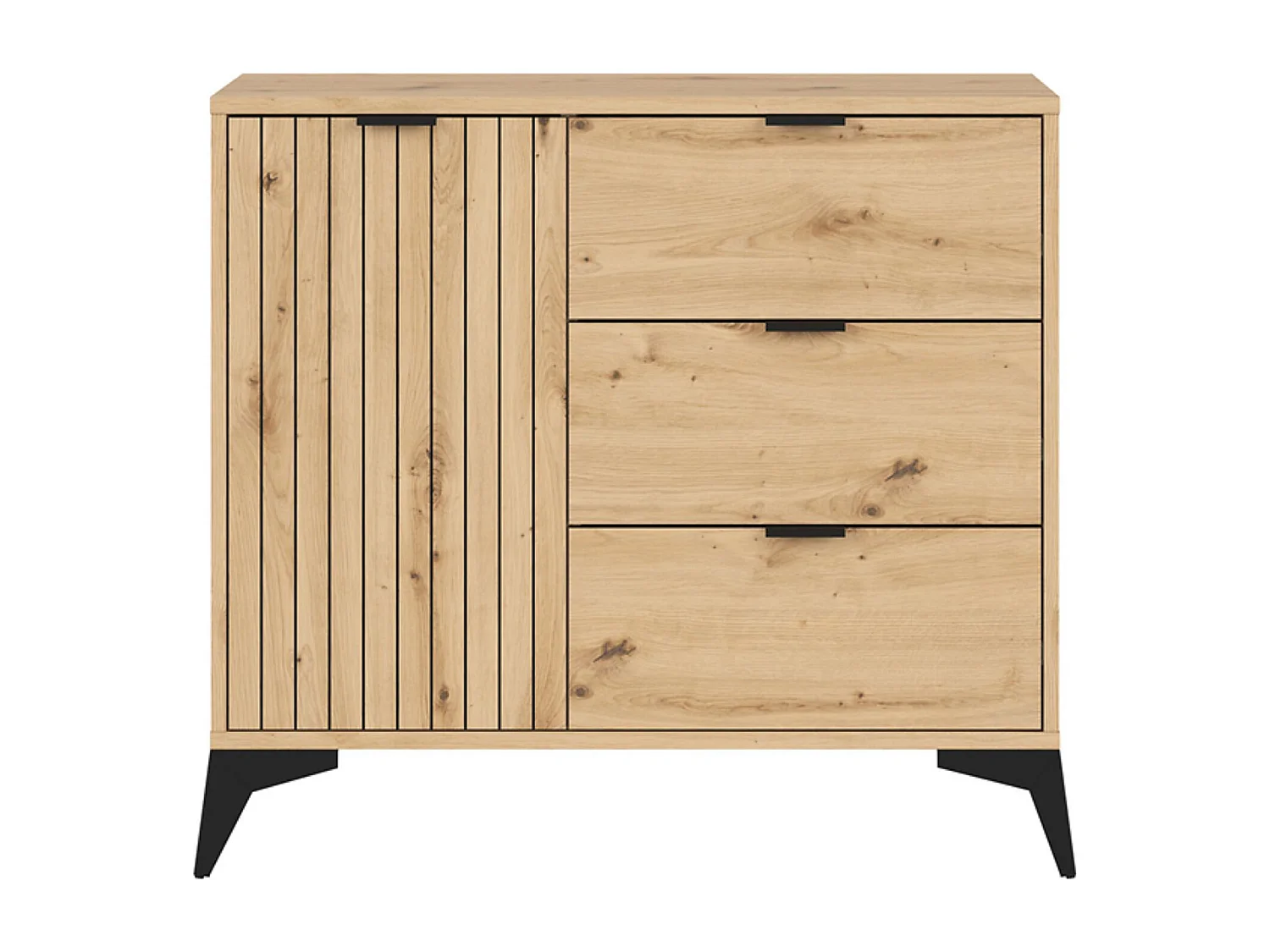 Commode meuble de rangement avec 1 porte et 3 tiroirs,coloris Chêne artisan - Longueur 90 x Profondeur 41 x Hauteur 83 cm