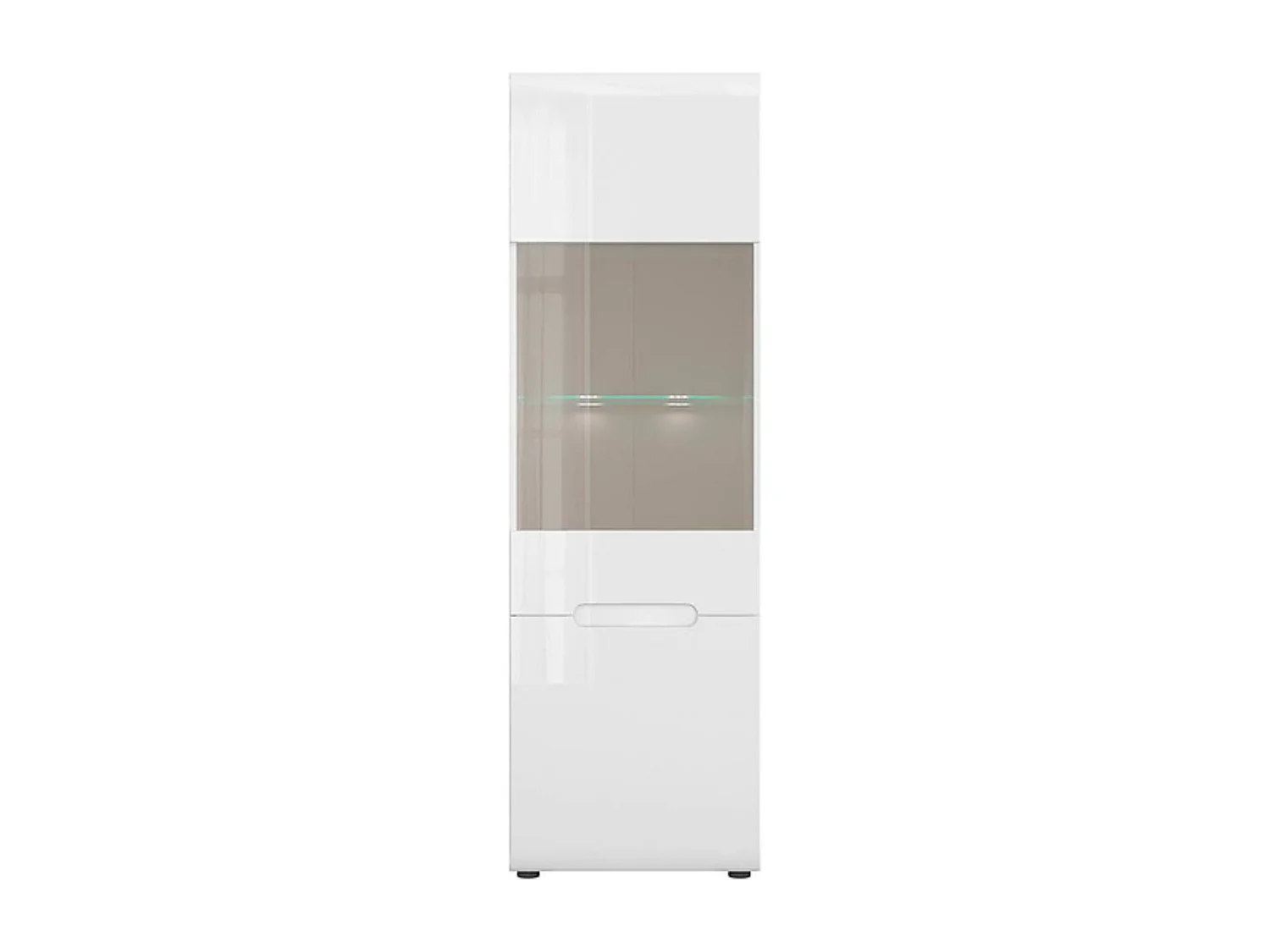 Vitrine haute à 2 portes avec éclairage LED, coloris Blanc/Blanc haute brillance - Longueur 60 x Profondeur 41 x Hauteur 193 cm