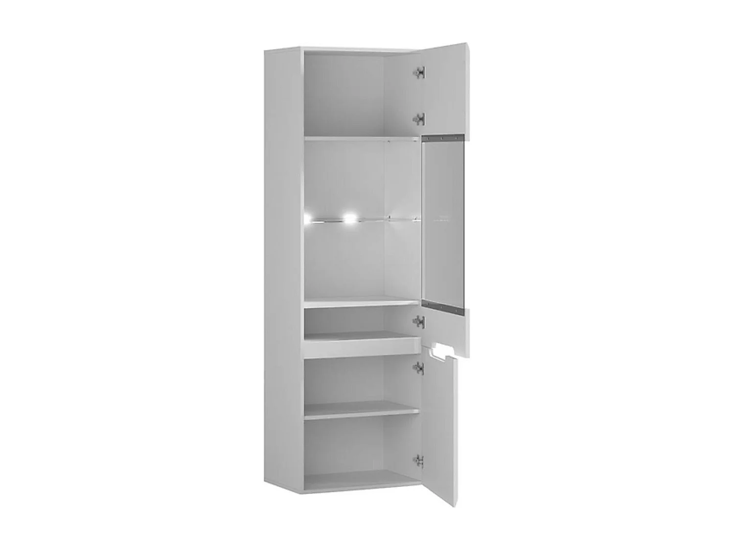 Vitrine haute à 2 portes avec éclairage LED, coloris Blanc/Blanc haute brillance - Longueur 60 x Profondeur 41 x Hauteur 193 cm