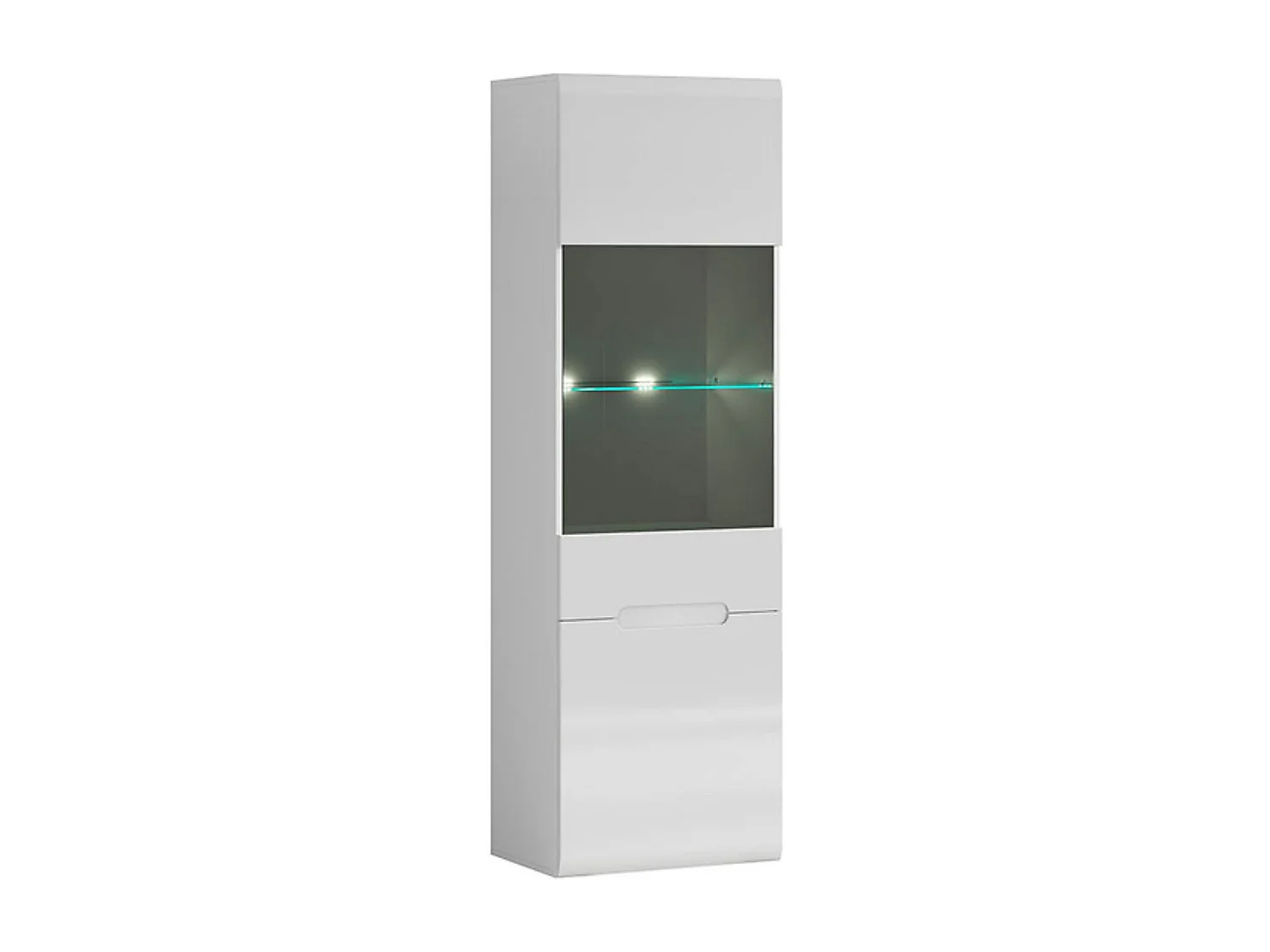 Vitrine haute à 2 portes avec éclairage LED, coloris Blanc/Blanc haute brillance - Longueur 60 x Profondeur 41 x Hauteur 193 cm
