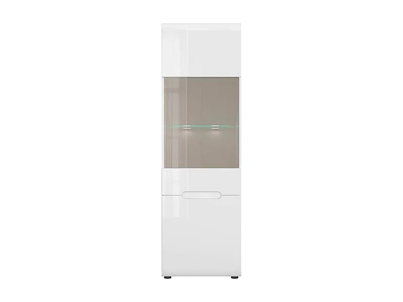 Vitrine haute à 2 portes avec éclairage LED, coloris Blanc/Blanc haute brillance - Longueur 60 x Profondeur 41 x Hauteur 193 cm