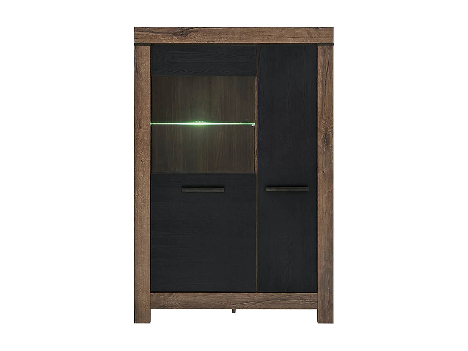 Vitrine Bibliothèque à 2 portes avec éclairage LED, coloris Chêne marron foncé/Chêne noir - Longueur 100,5 x Profondeur 39,5 x Hauteur 148,5 cm