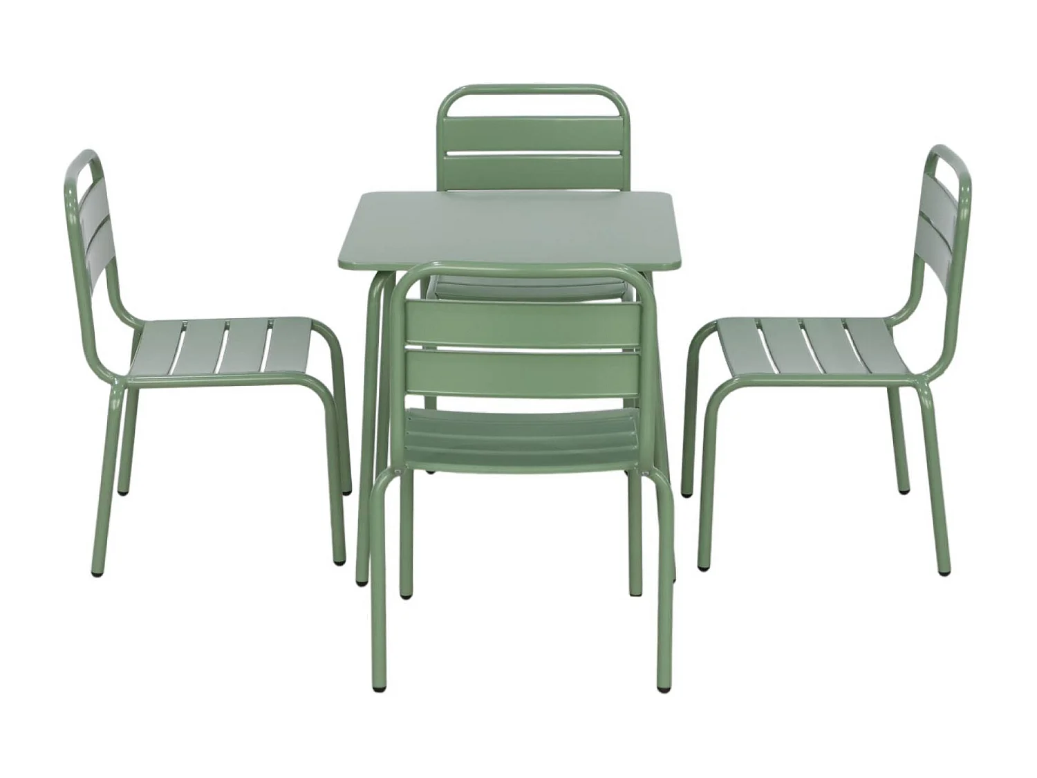 Salon de jardin enfant. table et chaises métal + 4 assises Anna vert de gris 48x48cm