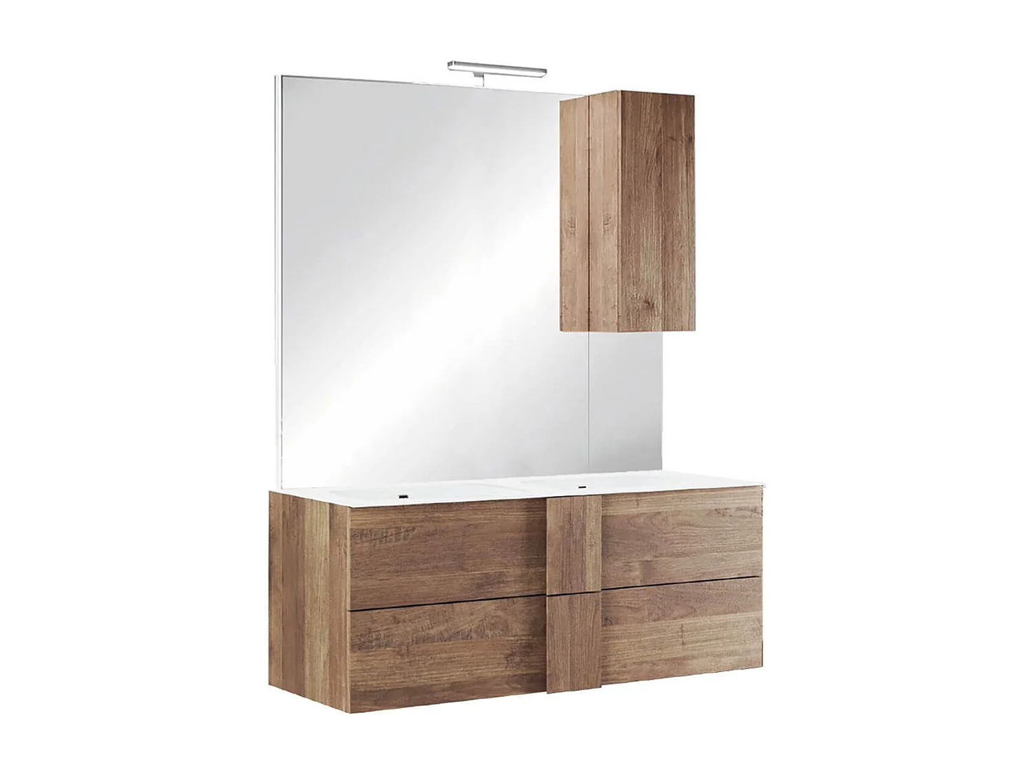 Meuble Vasque 122cm suspendu 2 tiroirs + Miroir aspect bois finition Mercure - ZEUS