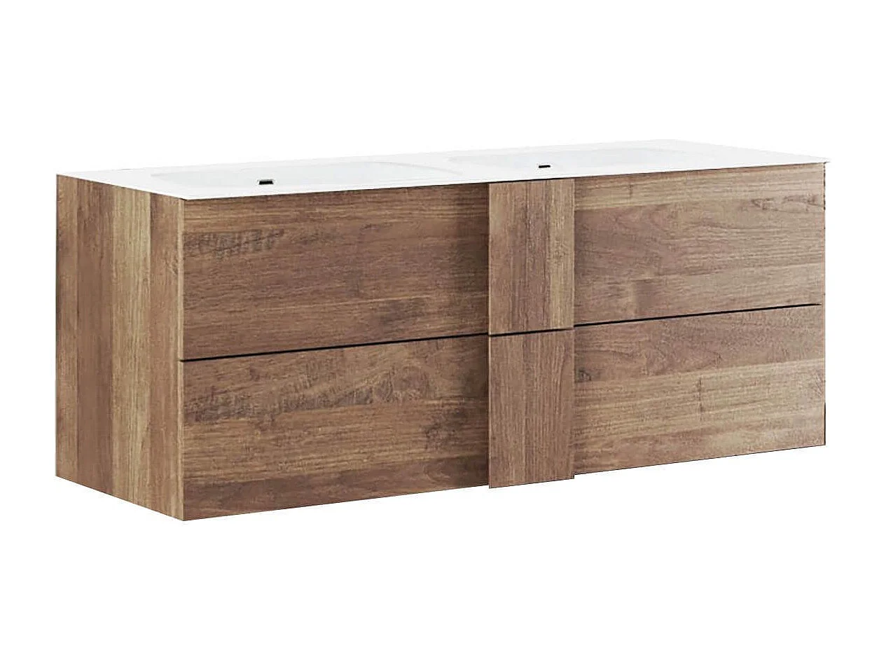 Meuble Vasque 122cm suspendu 2 tiroirs + Miroir aspect bois finition Mercure - ZEUS
