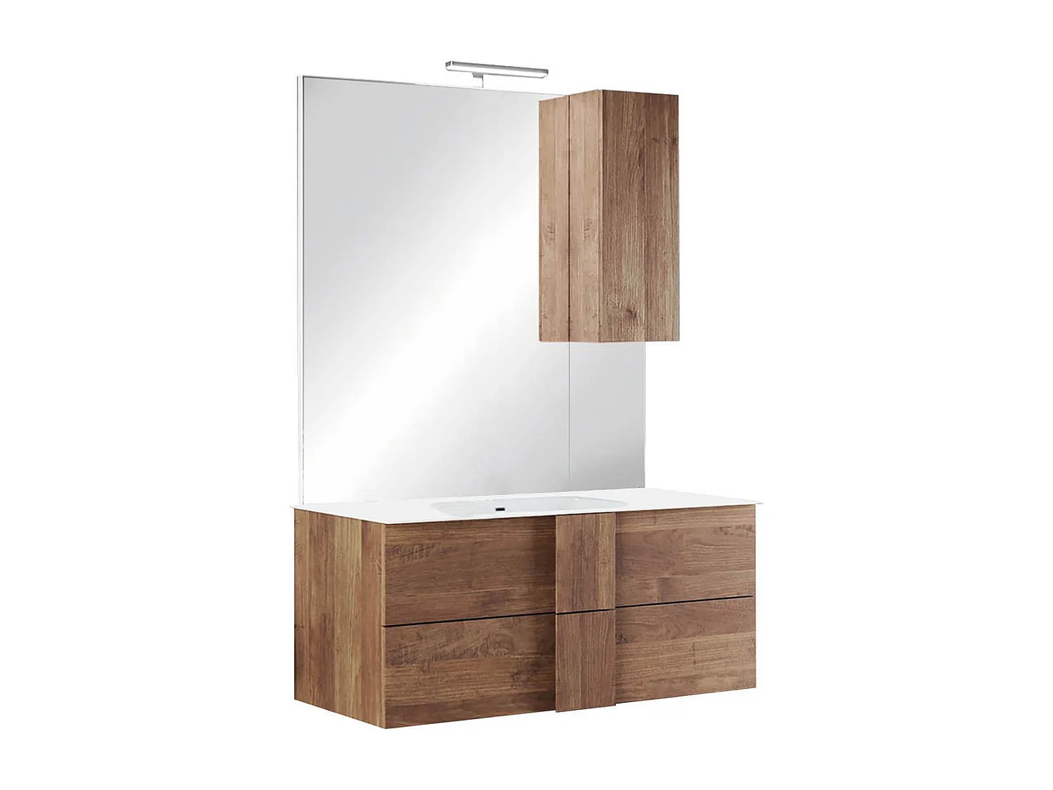Meuble Vasque 101cm suspendu 2 tiroirs + Miroir aspect bois finition Mercure - ZEUS
