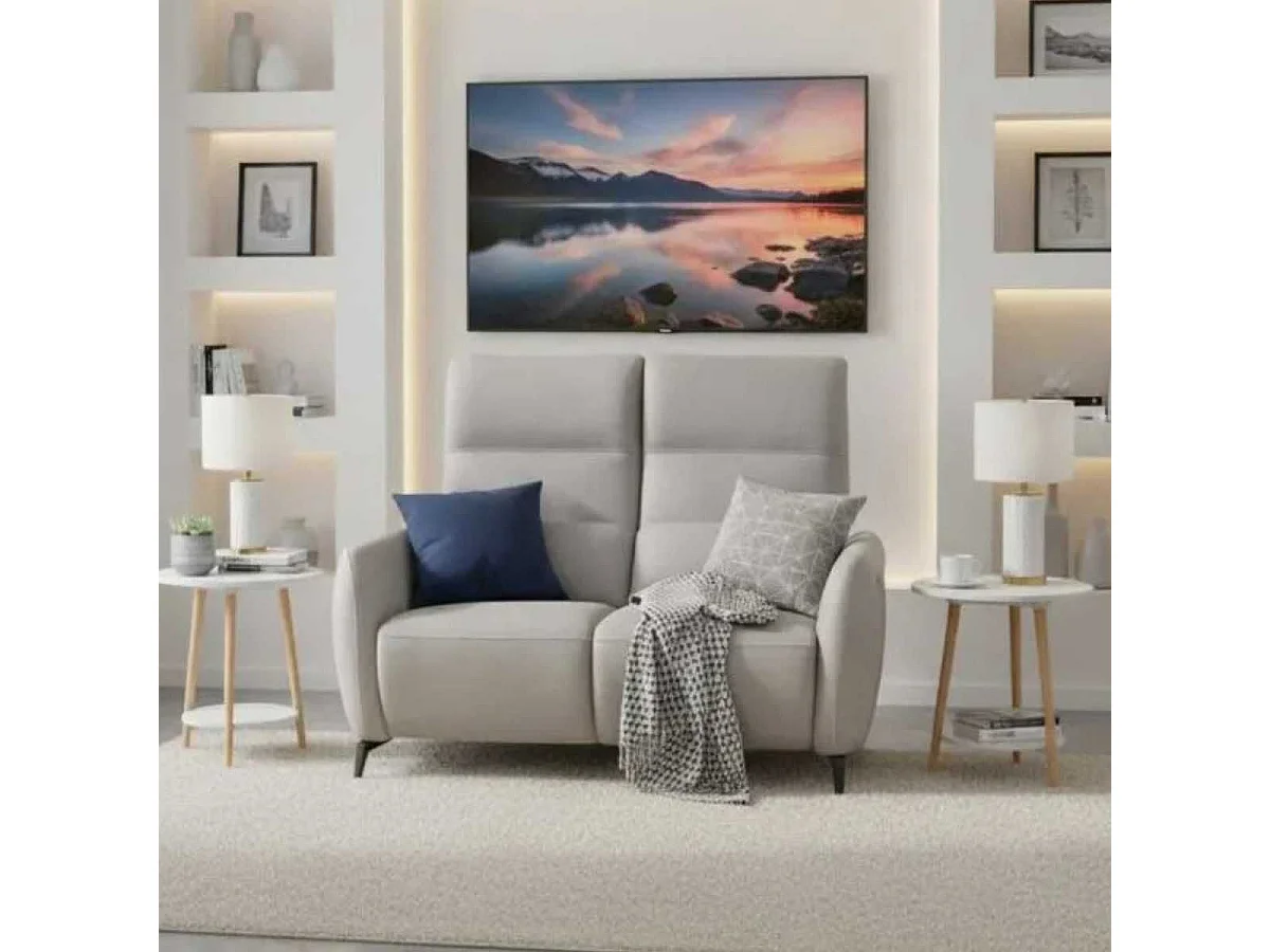 Canapé 2 places fixe tissu micro peau ultra doux gris clair - SMALK