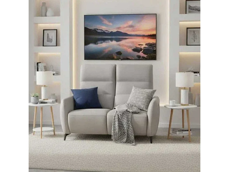 Canapé 2 places fixe tissu micro peau ultra doux gris clair - SMALK