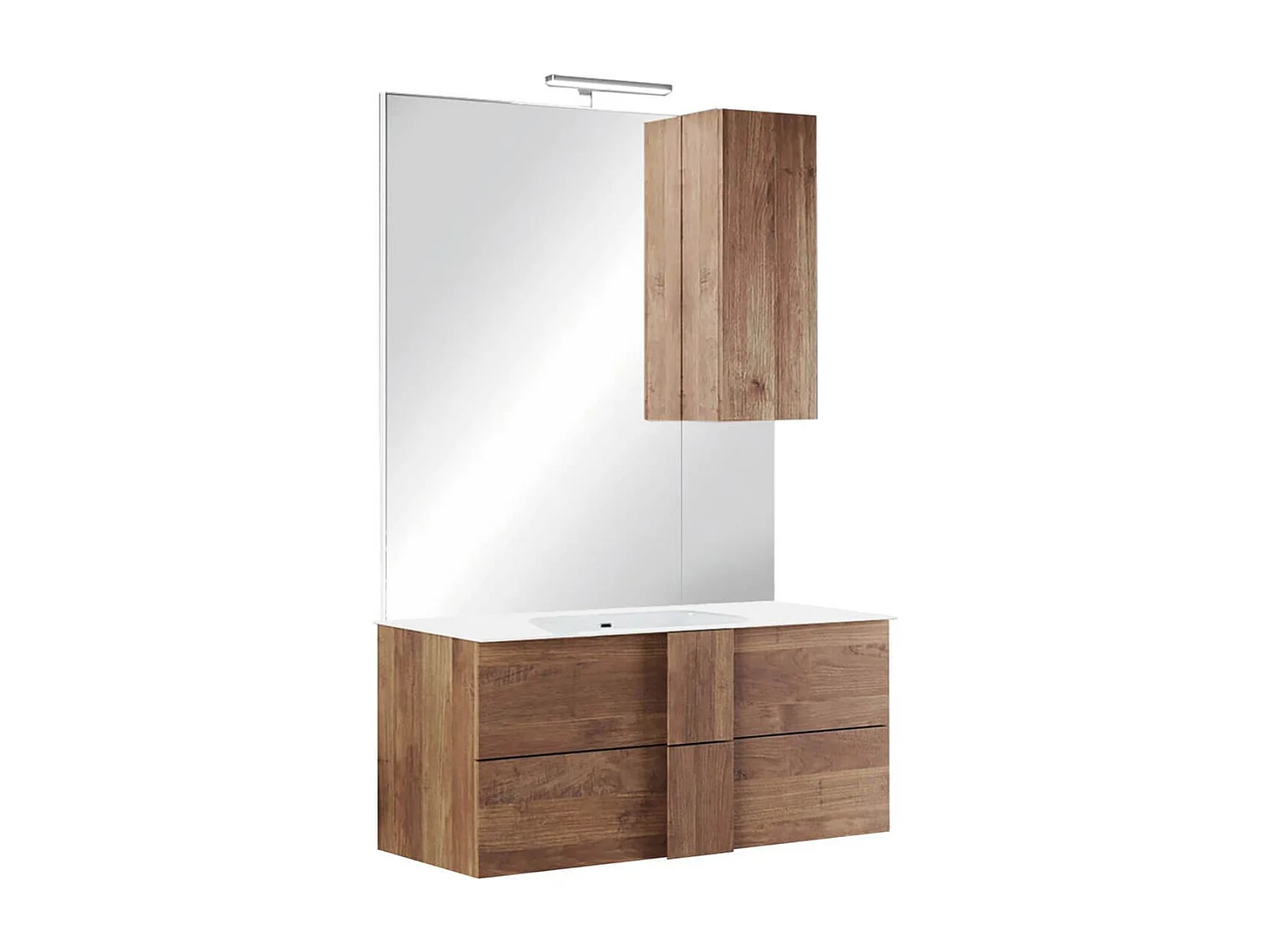Meuble Vasque 82cm suspendu 2 tiroirs + Miroir aspect bois finition Mercure - ZEUS