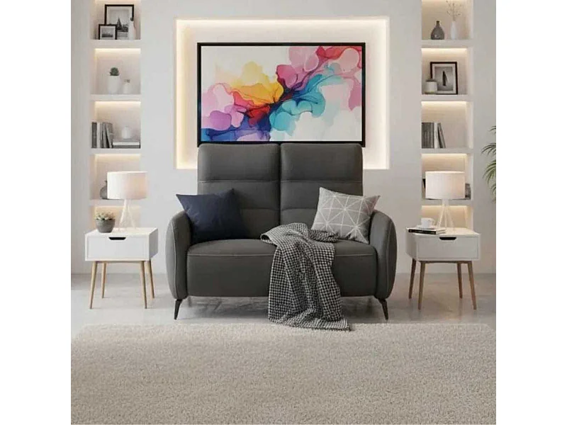 Canapé 2 places fixe tissu micro peau ultra doux gris foncé - SMALK