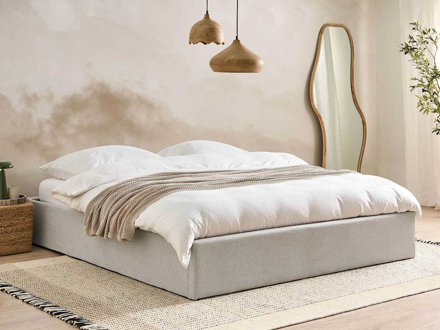 Lit ottoman Tissu DINAN 180 x 200 cm Gris clair