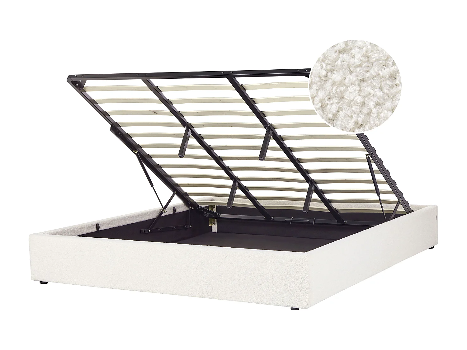 Lit ottoman sans tête de lit Bouclé DINAN 180 x 200 cm Blanc cassé