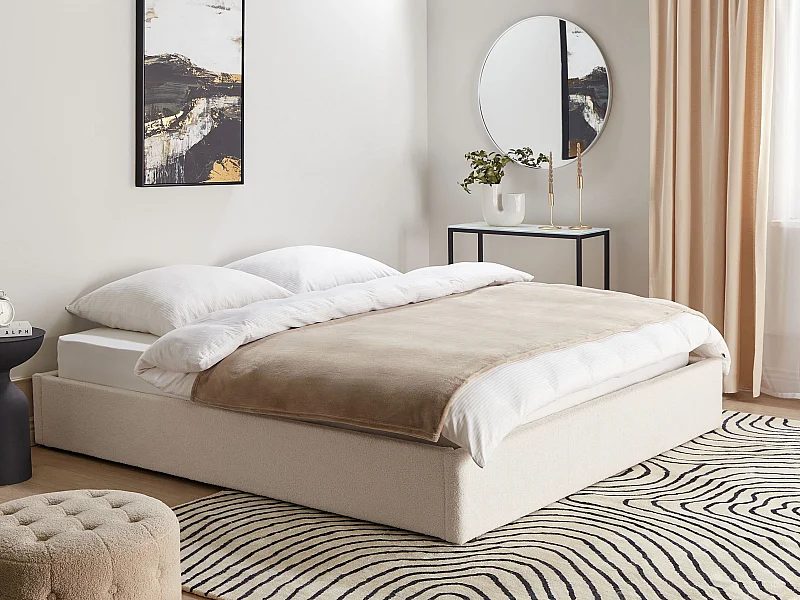 Cama baú Bouclé DINAN 180 x 200 cm Branco creme
