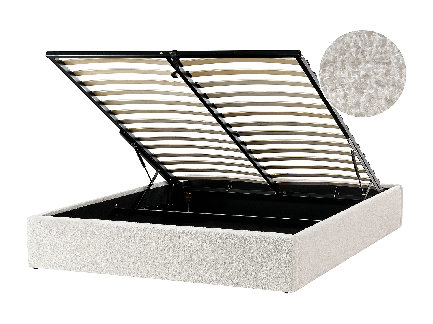 Lit ottoman sans tête de lit Bouclé DINAN 160 x 200 cm Blanc cassé