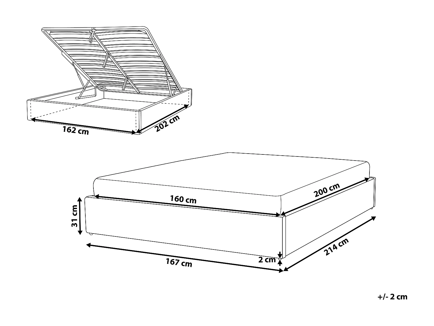 Lit ottoman sans tête de lit Bouclé DINAN 160 x 200 cm Blanc cassé