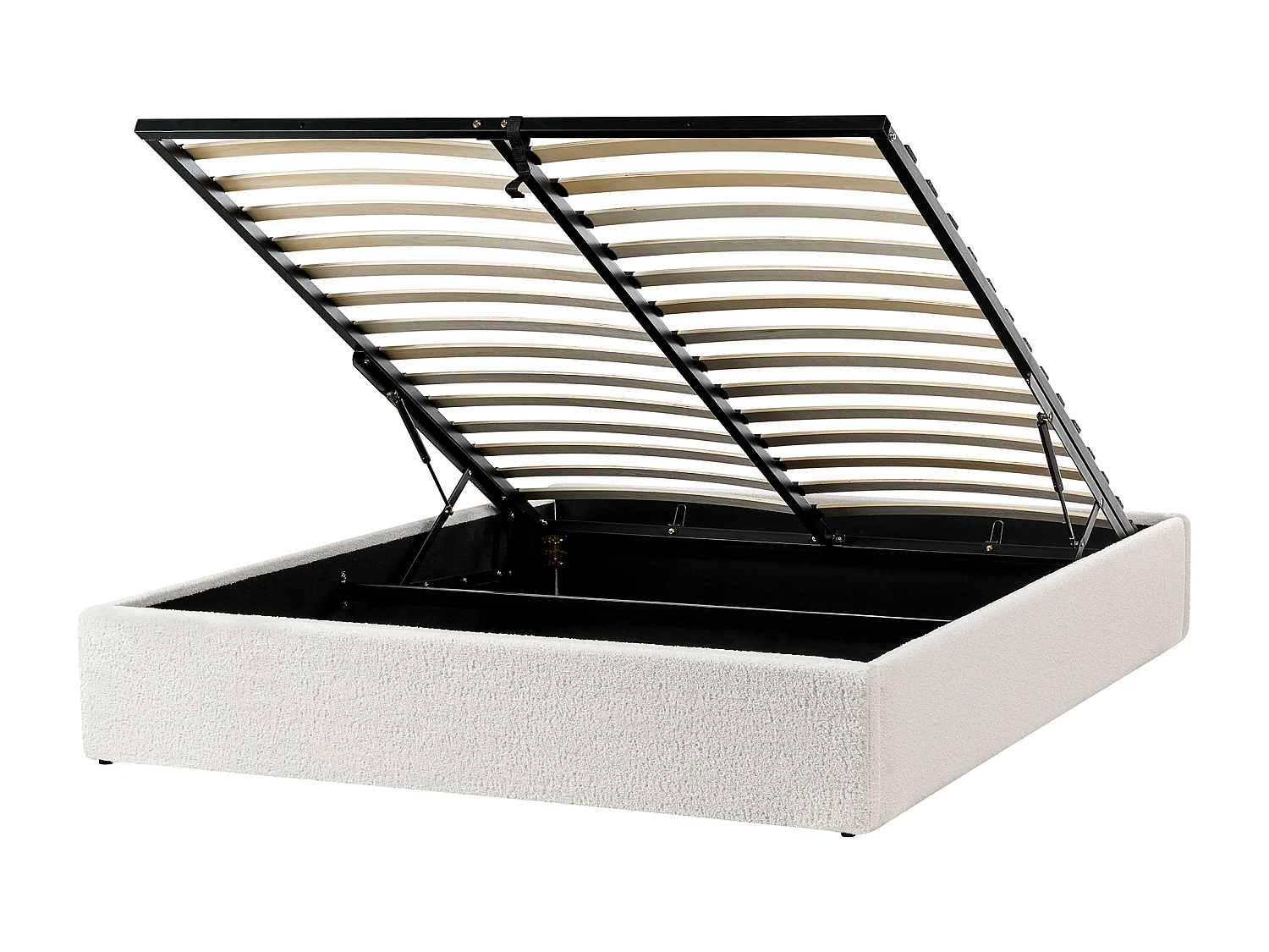 Lit ottoman sans tête de lit Bouclé DINAN 160 x 200 cm Blanc cassé