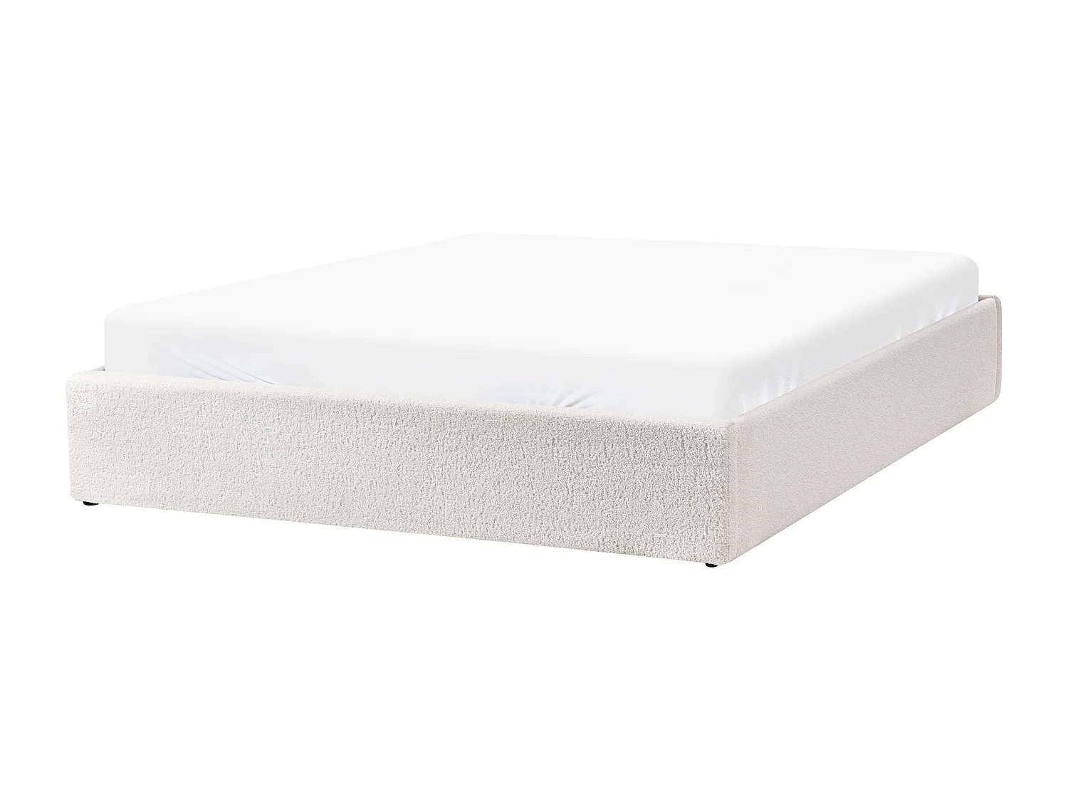 Lit ottoman sans tête de lit Bouclé DINAN 160 x 200 cm Blanc cassé