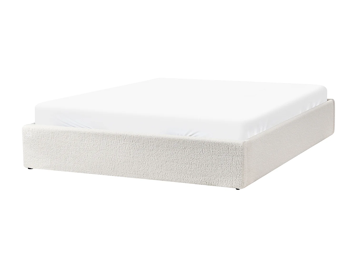 Lit ottoman sans tête de lit Bouclé DINAN 160 x 200 cm Blanc cassé