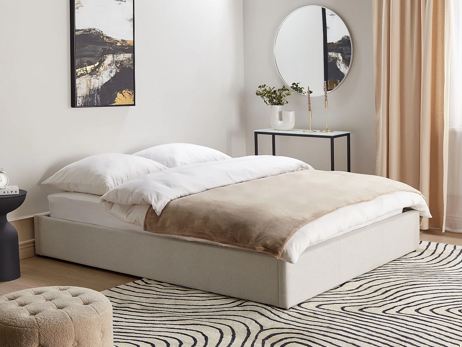 Bed met opbergruimte Stof DINAN 160 x 200 cm Lichtbeige
