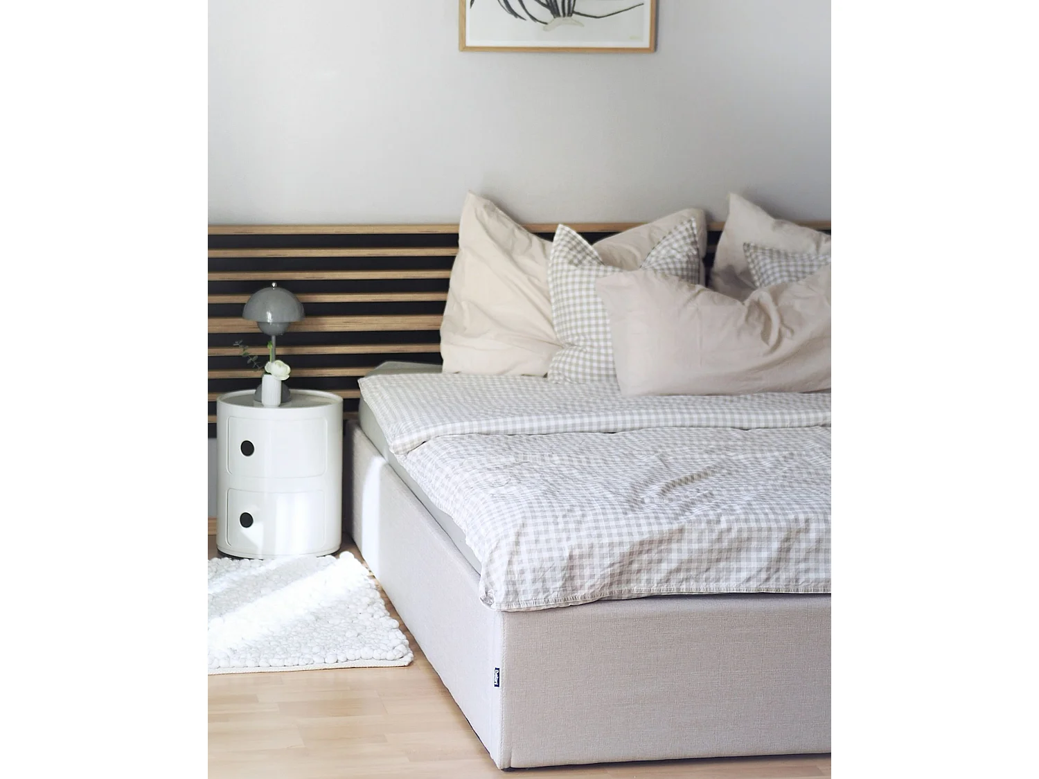 Lit ottoman Tissu DINAN 160 x 200 cm Beige clair