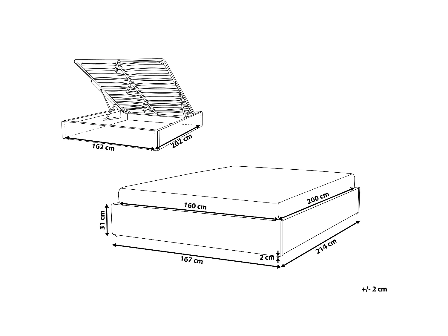 Bed met opbergruimte Stof DINAN 160 x 200 cm Lichtbeige