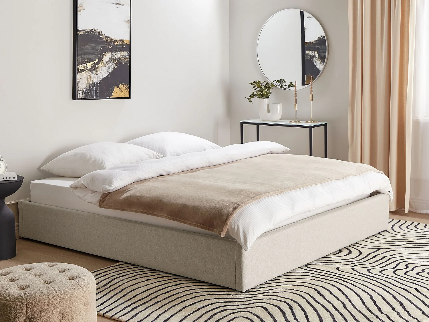 Letto contenitore Tessuto DINAN 180 x 200 cm Beige chiaro