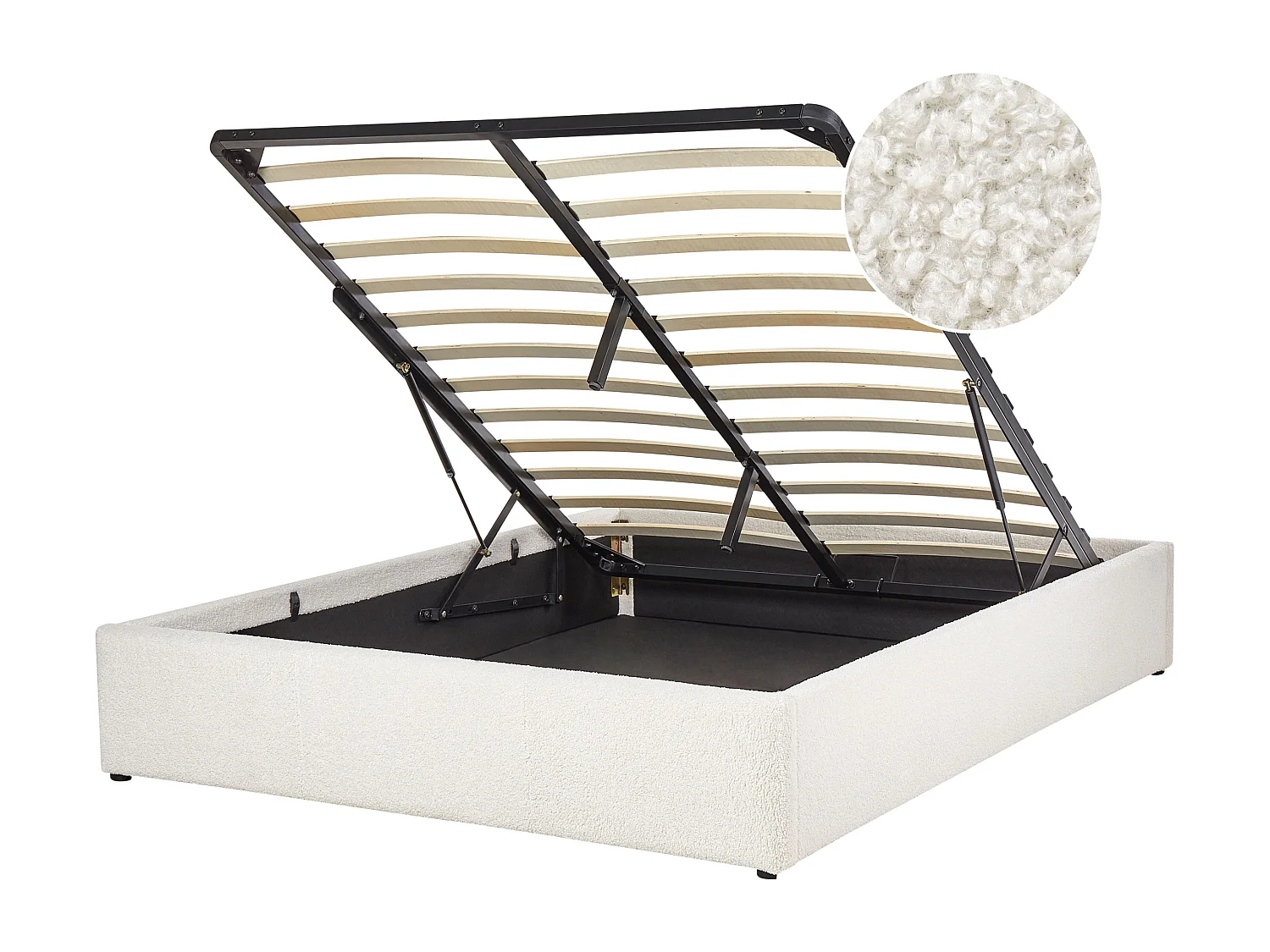 Lit ottoman sans tête de lit Bouclé DINAN 140 x 200 cm Blanc cassé