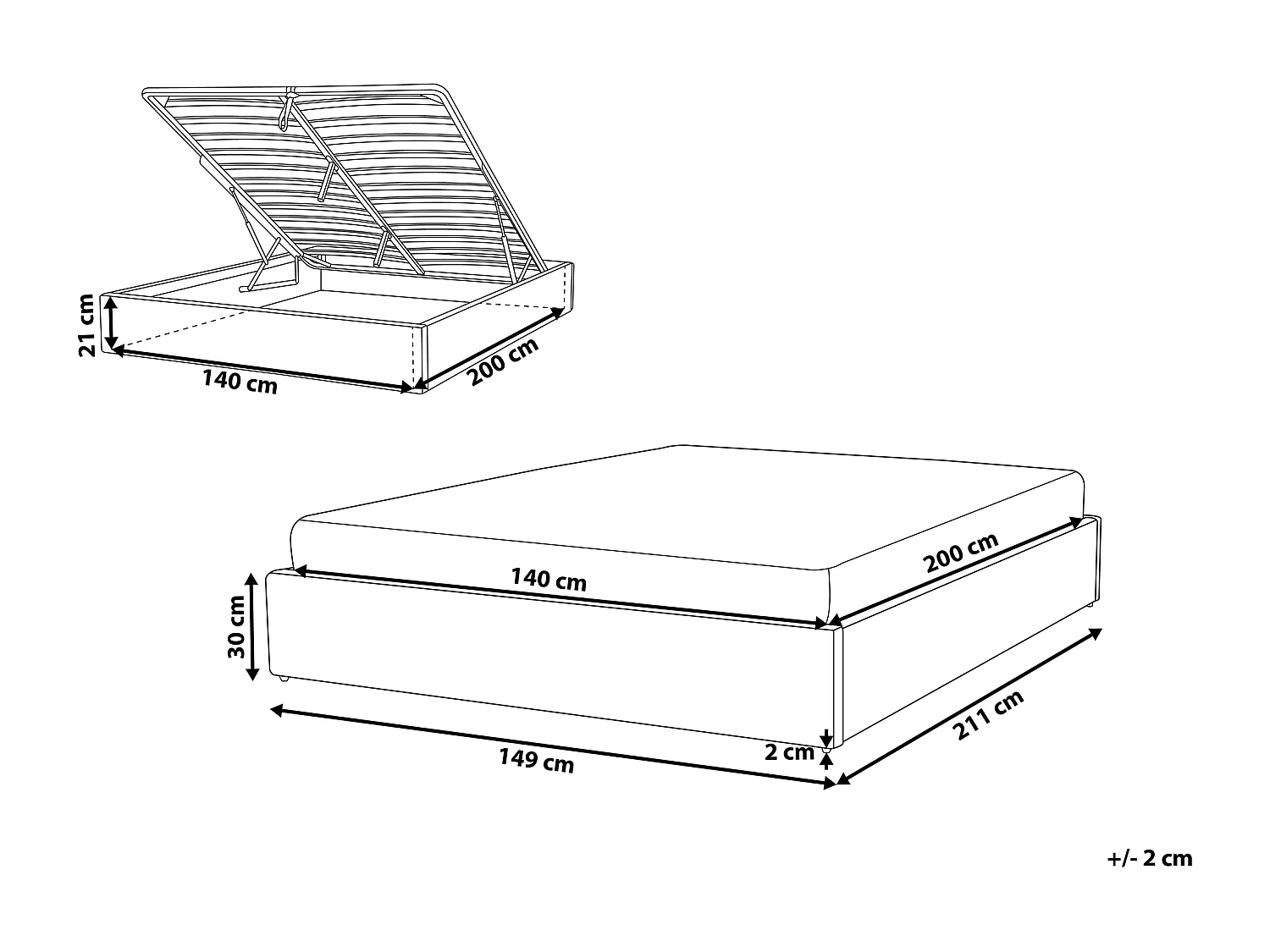 Lit ottoman sans tête de lit Bouclé DINAN 140 x 200 cm Blanc cassé