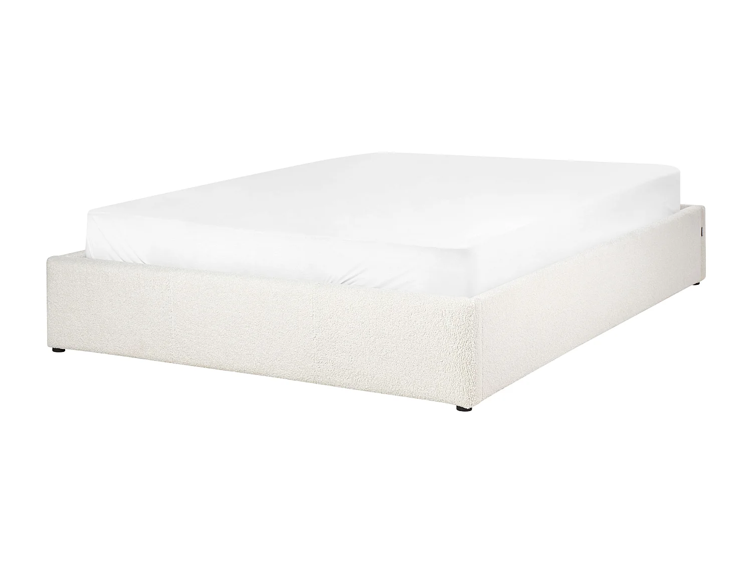 Lit ottoman sans tête de lit Bouclé DINAN 140 x 200 cm Blanc cassé