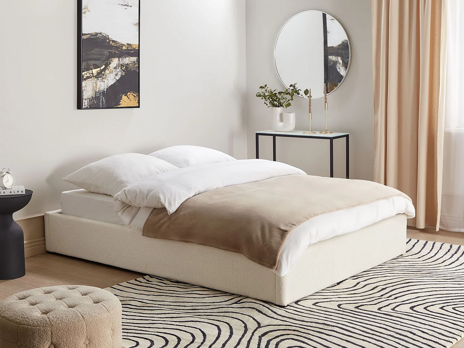 Bed met opbergruimte Bouclé DINAN 140 x 200 cm Gebroken wit