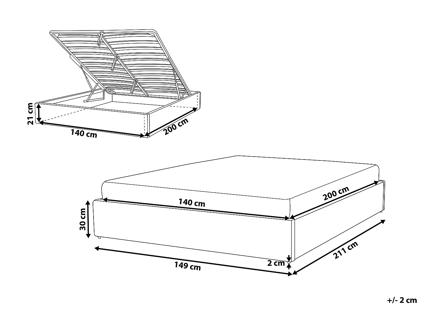 Lit ottoman sans tête de lit Bouclé DINAN 140 x 200 cm Blanc cassé