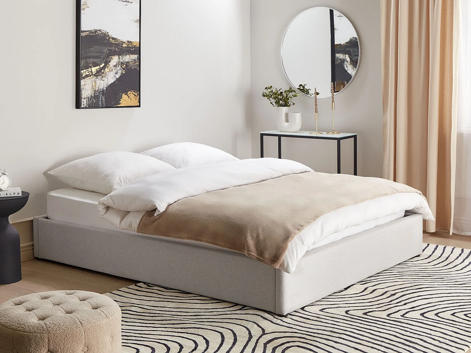 Bed met opbergruimte Stof DINAN 160 x 200 cm Lichtgrijs