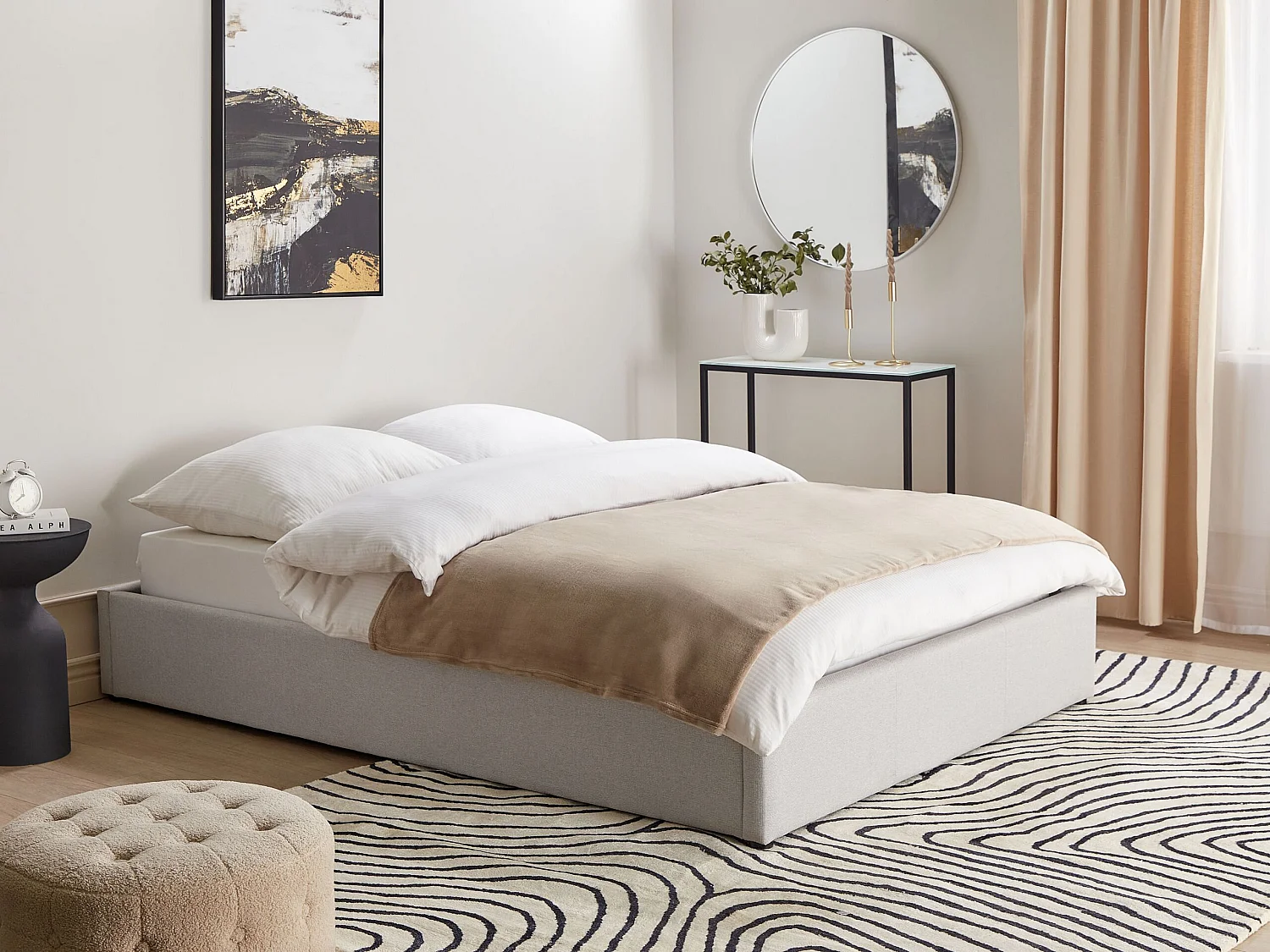 Lit ottoman sans tête de lit Tissu DINAN 140 x 200 cm Gris clair