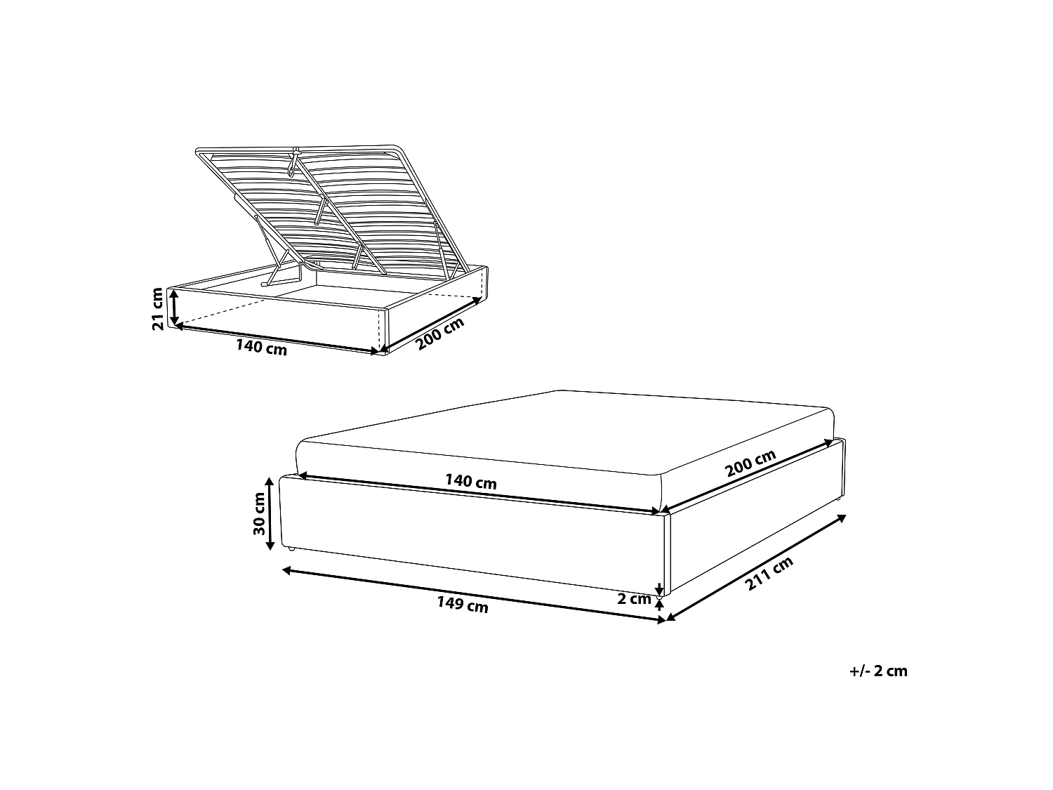 Bed met opbergruimte Stof DINAN 140 x 200 cm Lichtgrijs