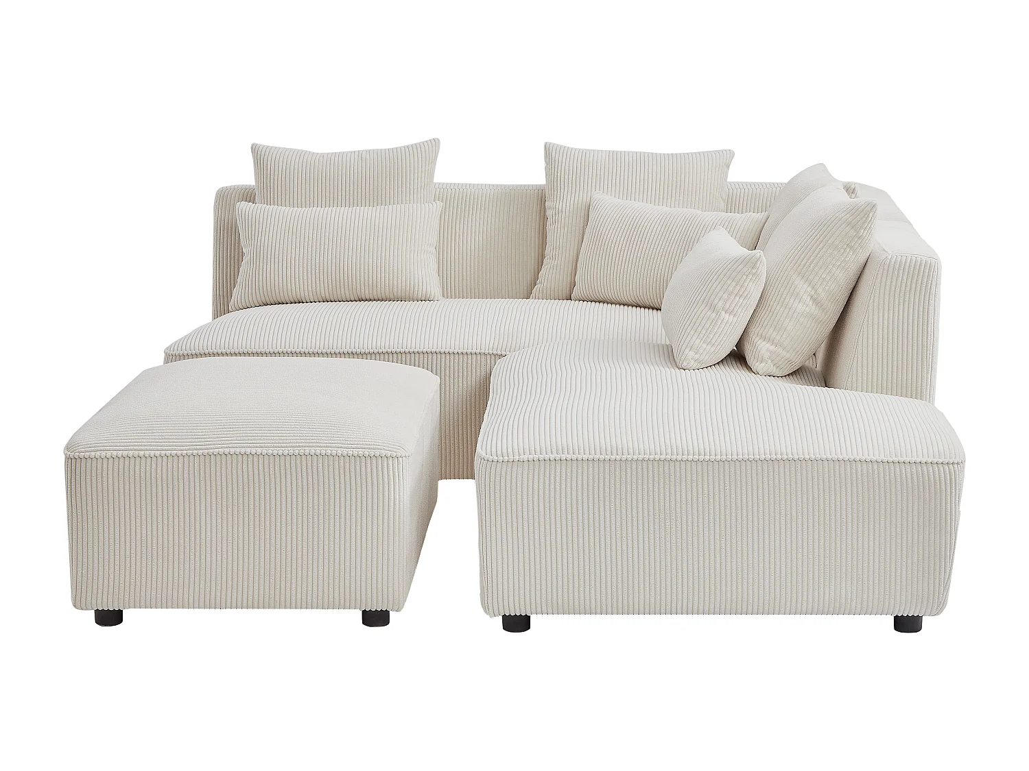 Canapé d'angle droit et pouf en velours côtelé beige MECODI