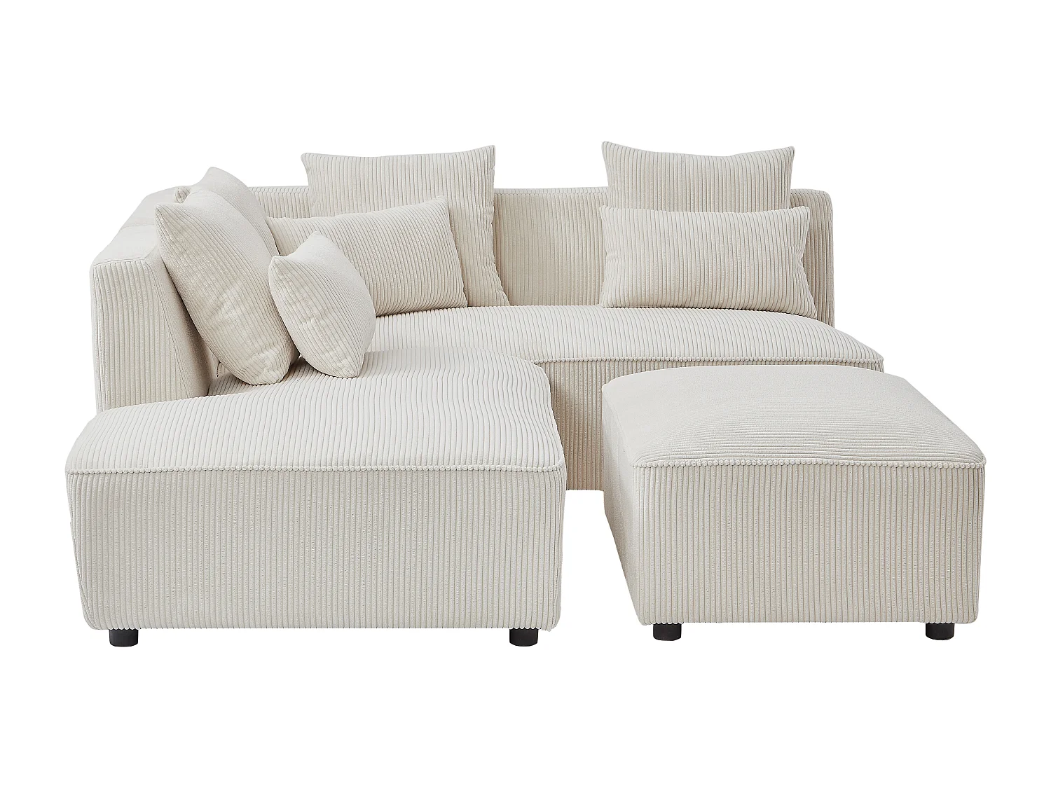 Canapé d'angle gauche et pouf en velours côtelé beige MECODI